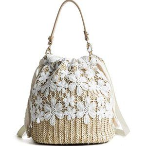 Anthropologie Bamboo Straw Lace Woven Handbag